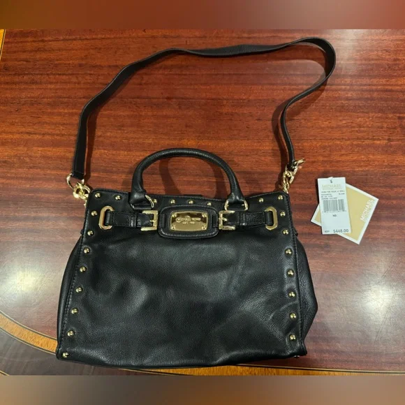 Michael Kors | Bags | Michael Kors Sylvie Gold Stud Large  Michael Kors Tan and Black Satchel with Gold Studs main image 2